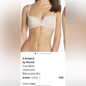 Wacoal b.tempt’d Ciao Bella Underwire Ivory Balconette Bra 34D NWOT